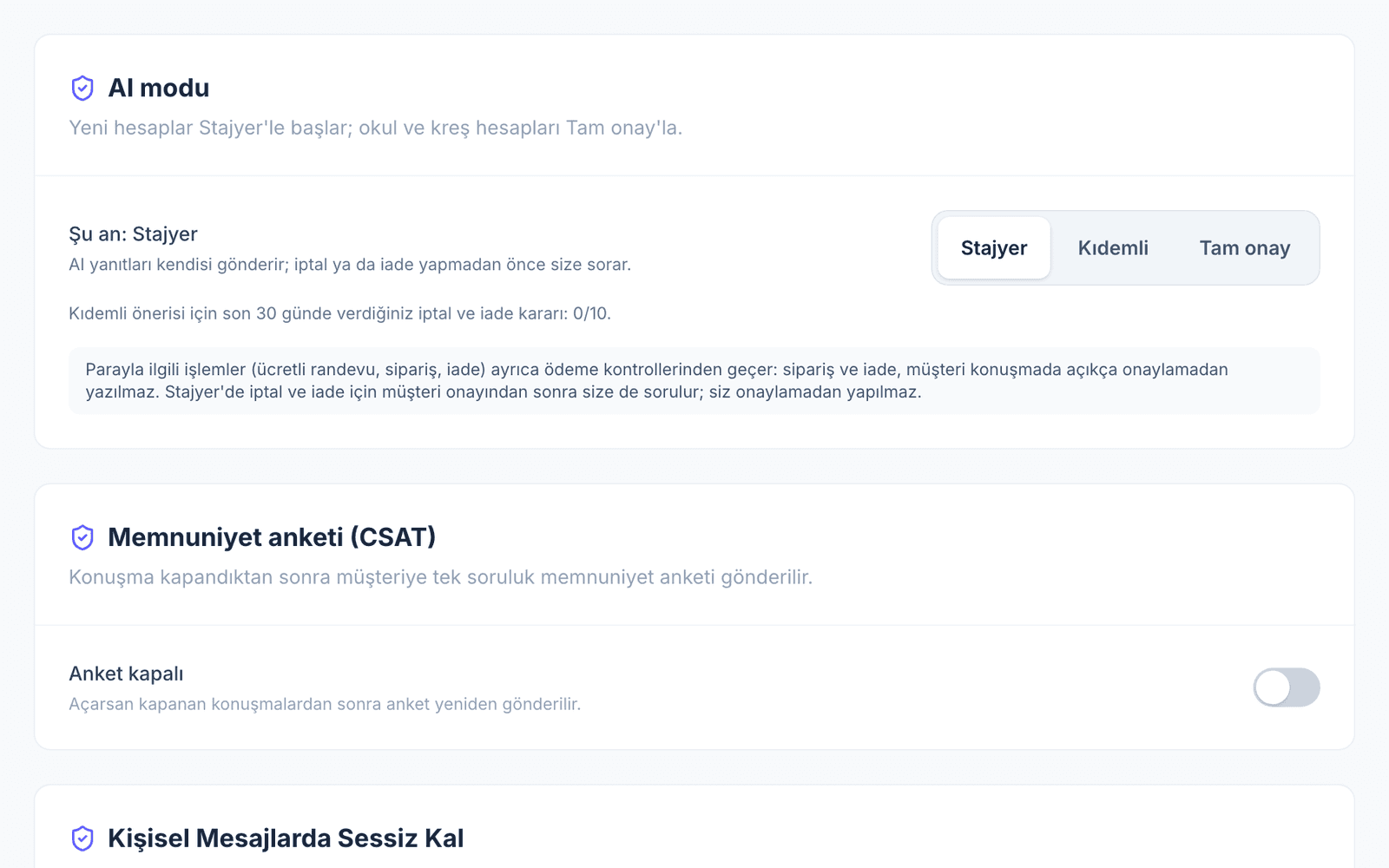 AI modu seçenekleri